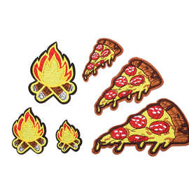 跨境新款热卖火焰 披萨刺绣布贴 时尚服装辅料电脑绣花布贴批发