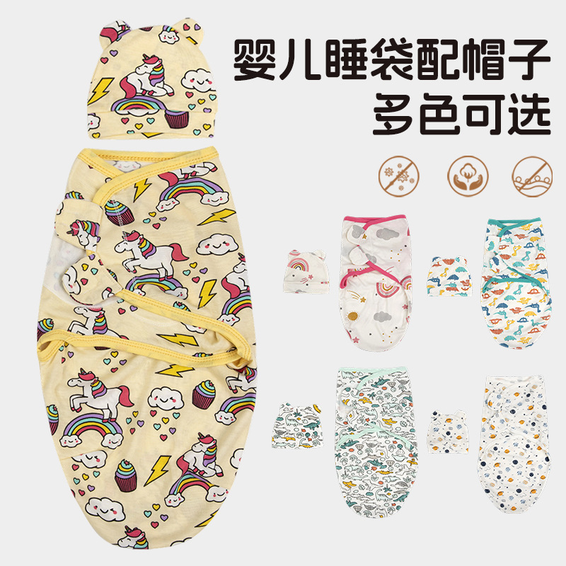 Baby Swaddling Towel Cross-Border New Newborn Anti-Jump Swaddling Sleeping Bag Printed Four-Season Baby Sleeping Bag Wholesale