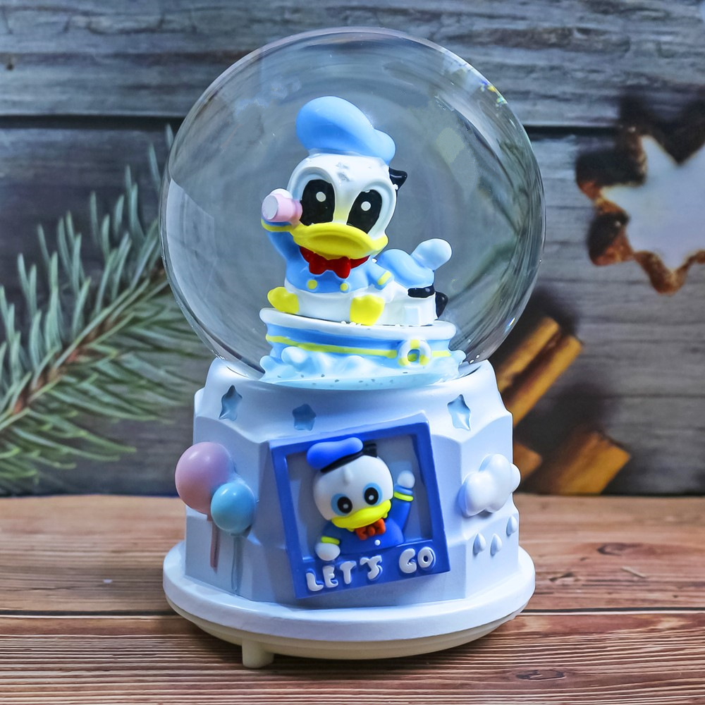 Caja de música con bola de cristal de dibujos animados, adornos de resina, copo de nieve, caja de música creativa para regalo de cumpleaños y Navidad para niños