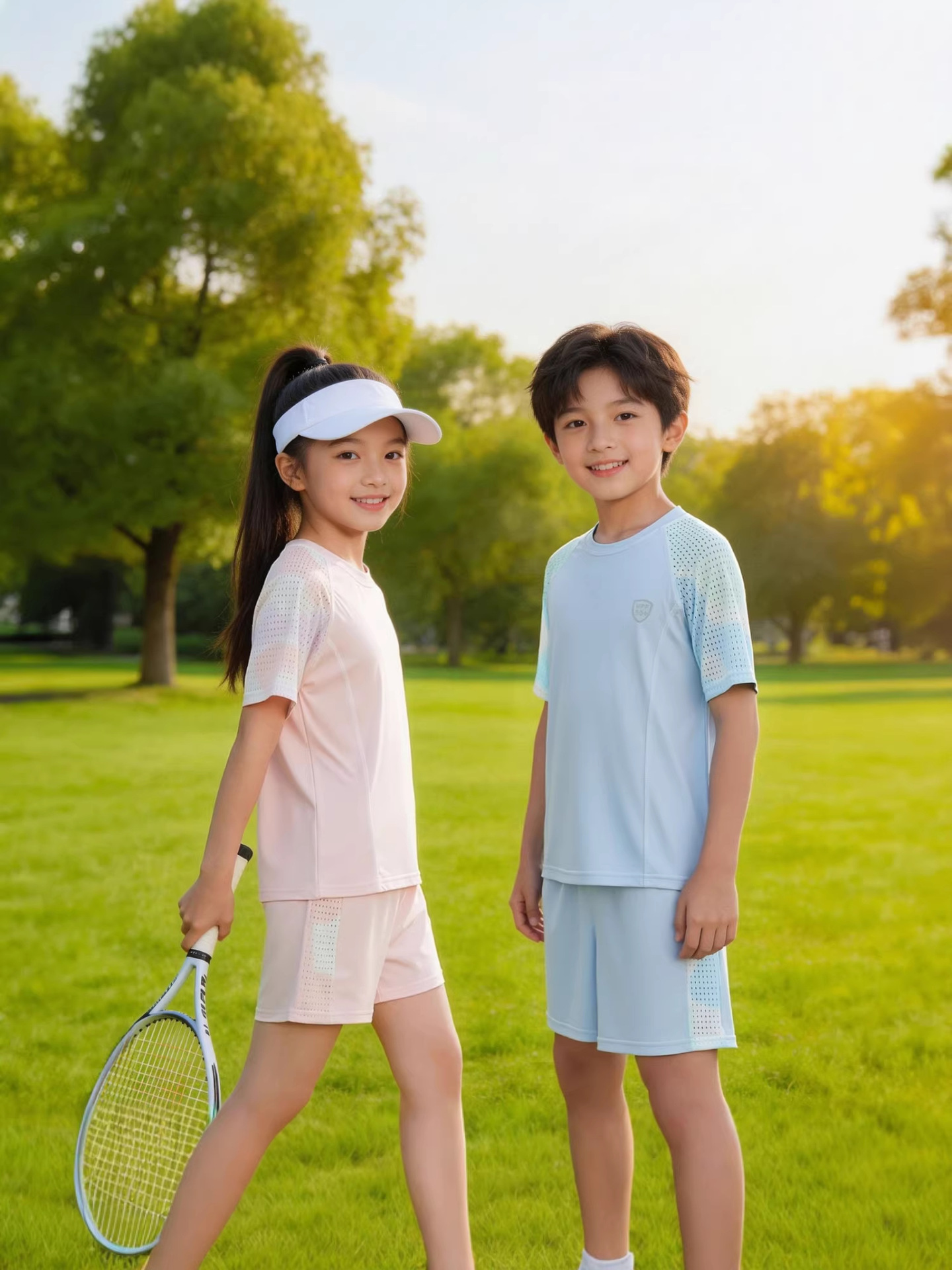 Nuevo conjunto de malla de niños secado rápido, traje deportivo para hombres y mujeres, traje de pantalones cortos de mangas cortas de verano transpirables