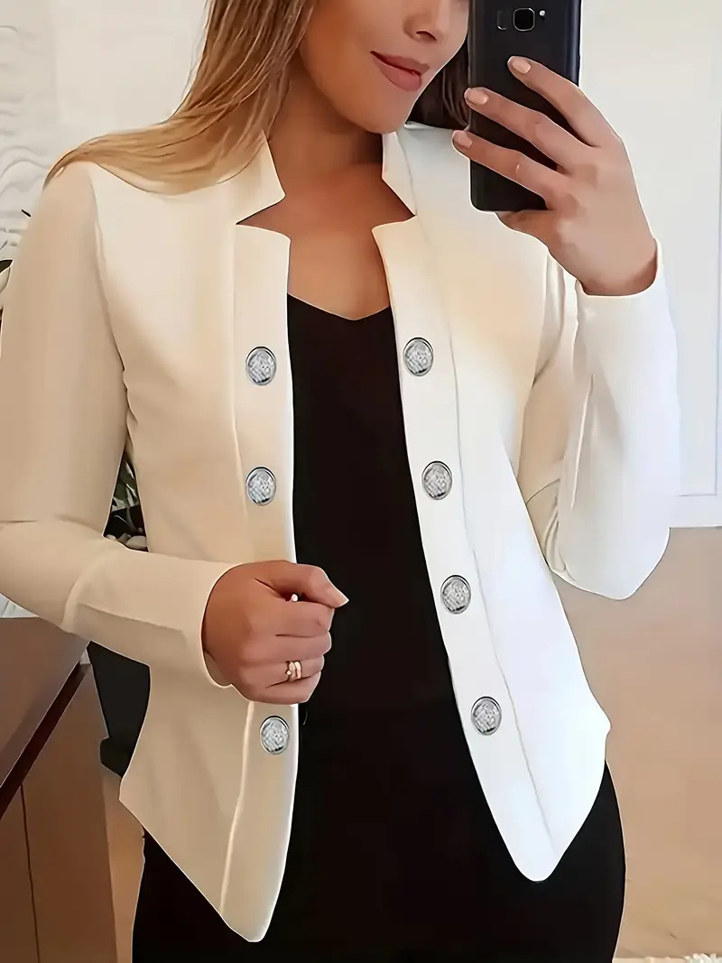 Women's Slim Fit Blazer Elegant Long Sleeved Button Down Jacket_voghion.com