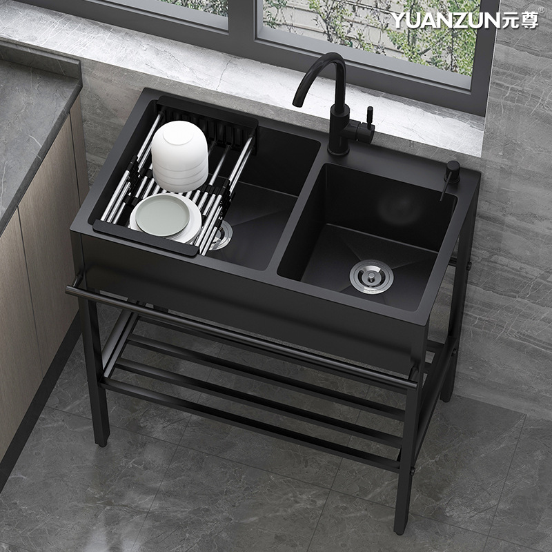 lavabo simple lavabo de platos con soporte de cocina lavabo de acero inoxidable lavabo de platos integrado negro