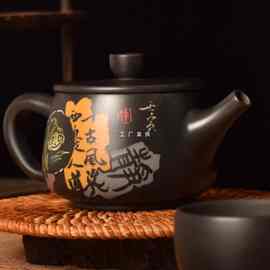 云南建水紫陶彩填字画茶壶非陶瓷紫砂壶纯手工石瓢壶家用泡茶单壶