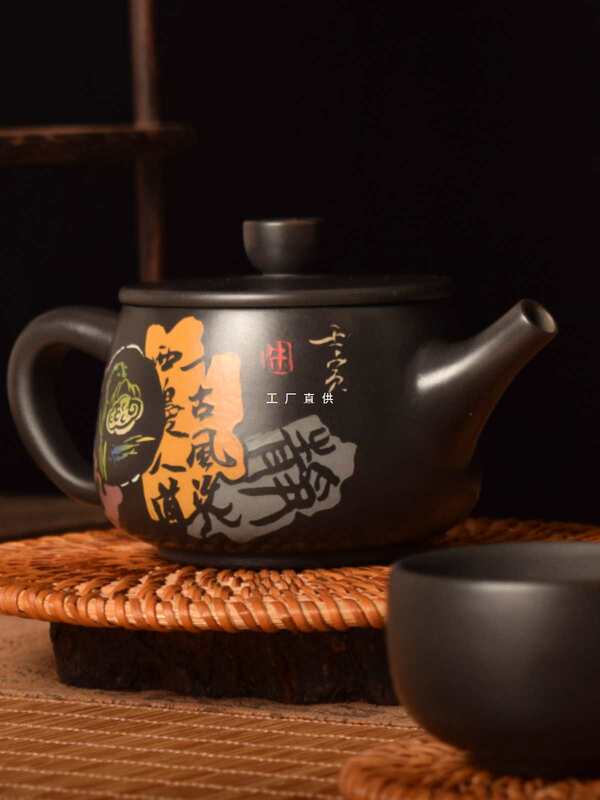 Yunnan Jianshui purple pottery color filling calligraphy and painting teapot non-ceramic purple sand teapot handmade stone ladle pot household tea single pot