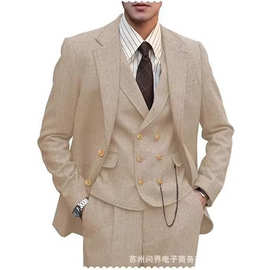 亚马逊速卖通新款男士人字纹西装套装休闲商务复古西服结婚礼服