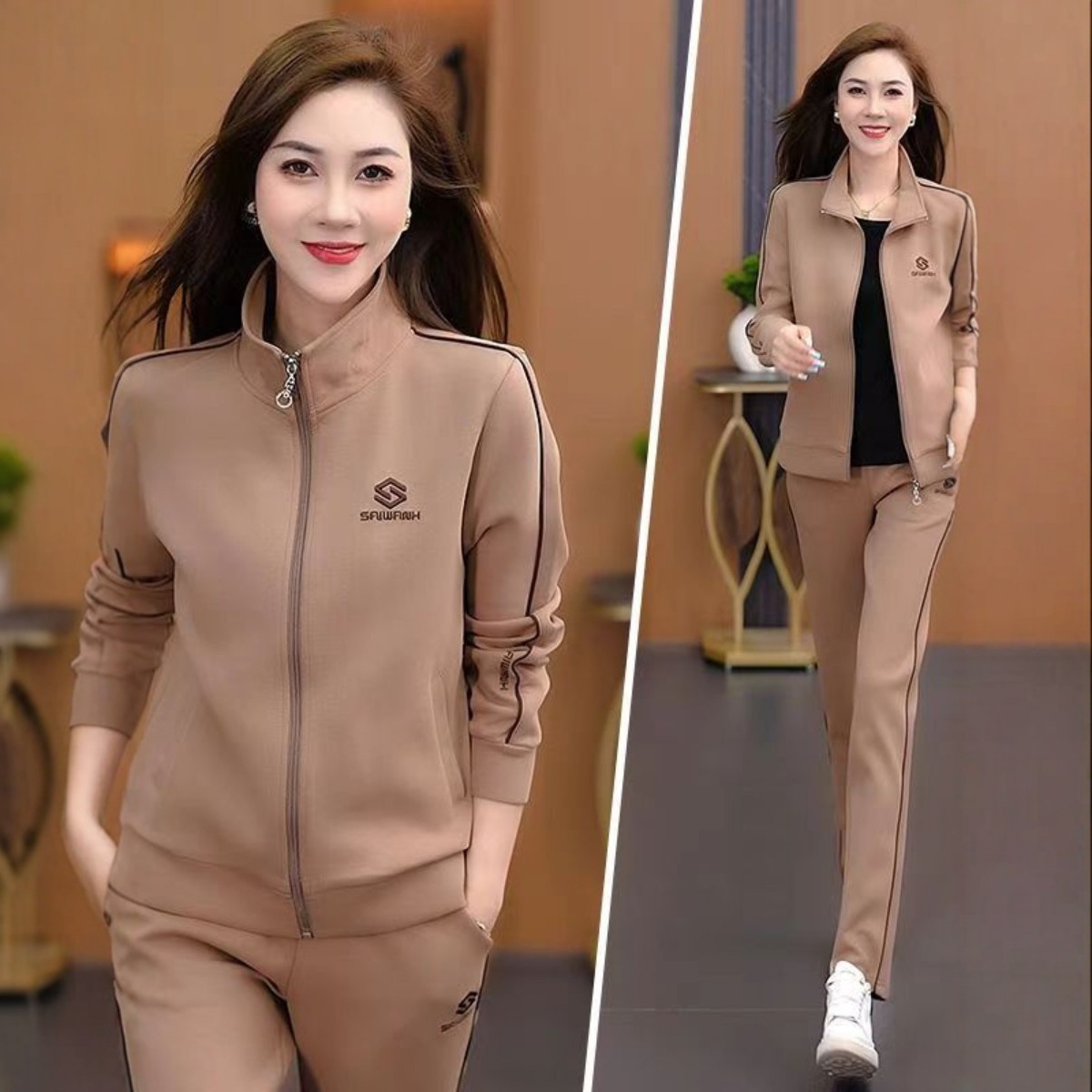 Cross-Border Autumn Sports Suit for Women 2025 New Fashion Casual Two-Piece Set, Stylish Slimming Running Sweatshirt and Pants Trend