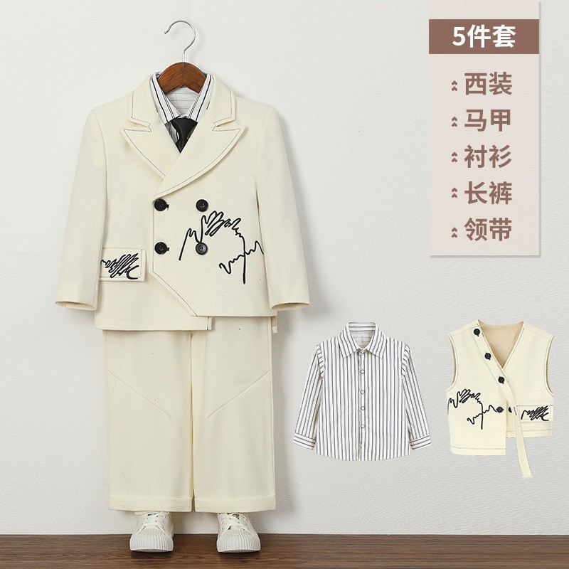 儿童西装复古满天星刺绣马甲男童设计感时尚西服外套花童周岁礼服|undefined