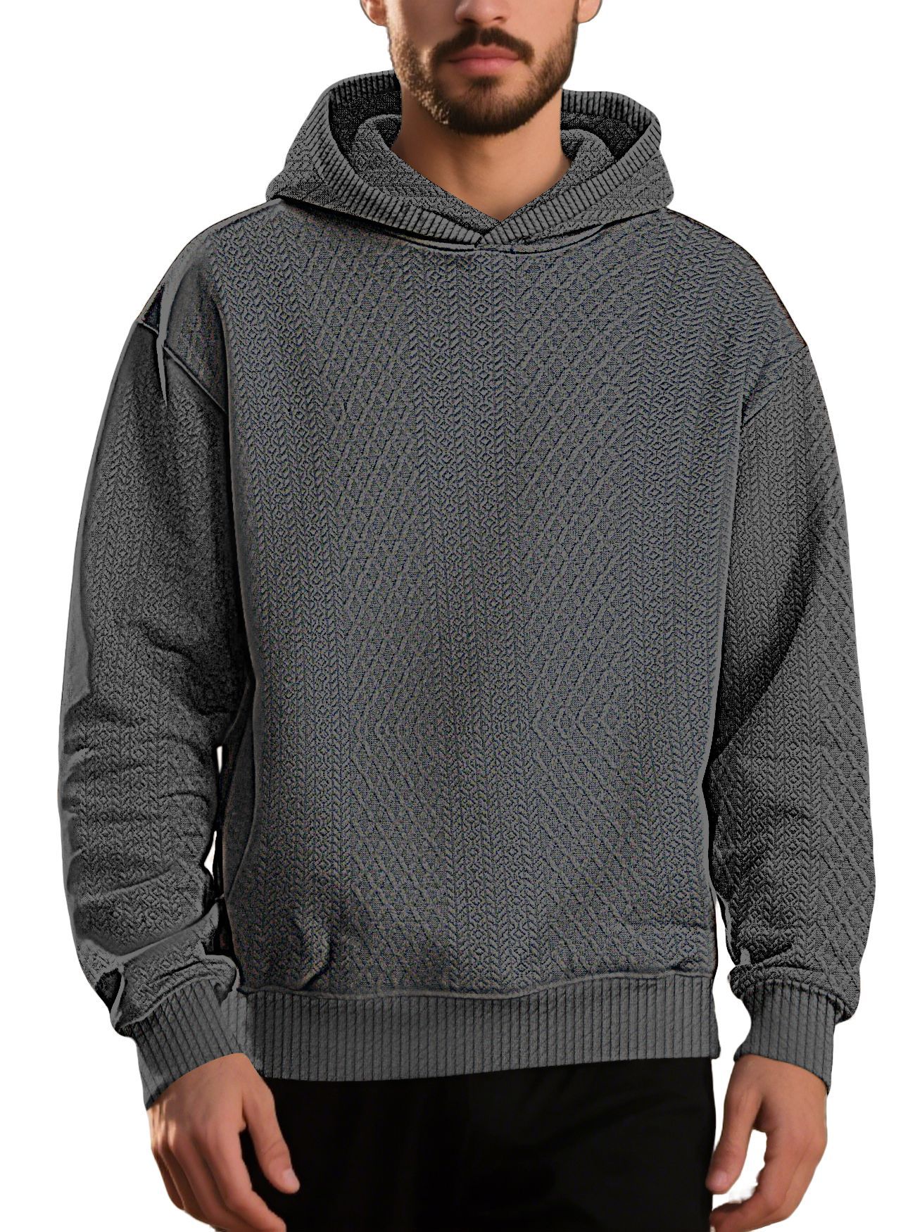 Transfronterizo Amazon AliExpress primavera suelta sólida jacquard hombre joven manga larga chaqueta con capuz
