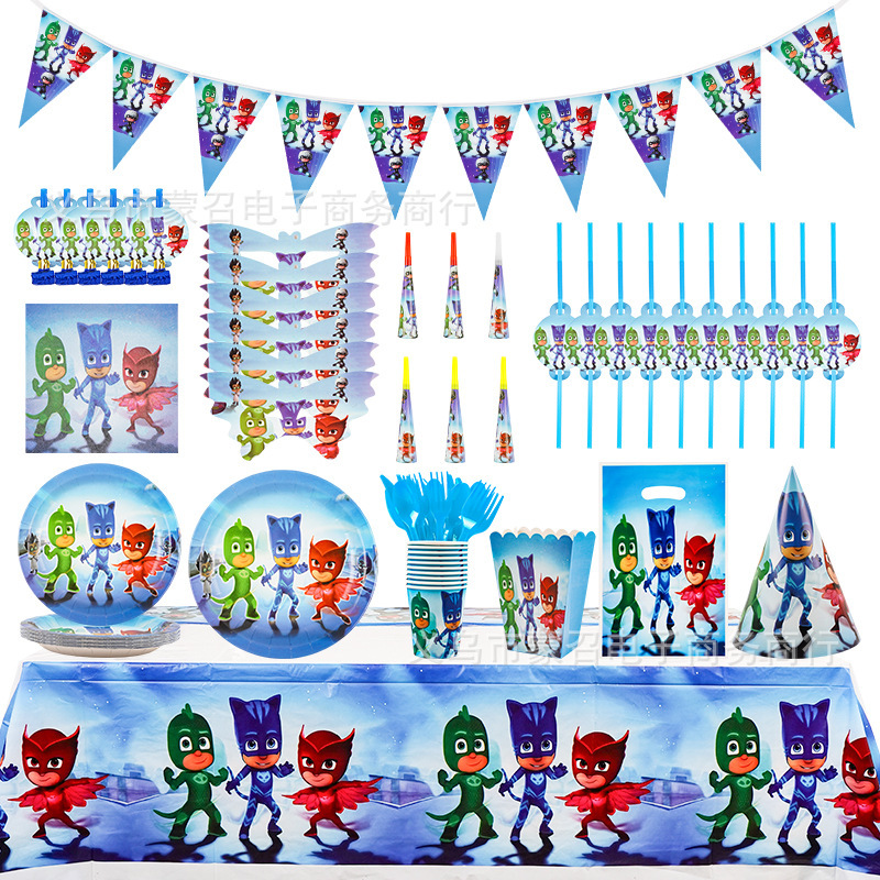 Cross-Border New Masked Hero Theme Birthday Paper Plate Paper Cup Paper Towel Knife Fork Spoon Party Decoration Tableware Set Ready for Sale Cross-Border New Masked Hero Theme Birthday Paper Plate Paper Cup Paper Towel Knife Fork Spoon Party Decoration Tableware Set Ready for Sale