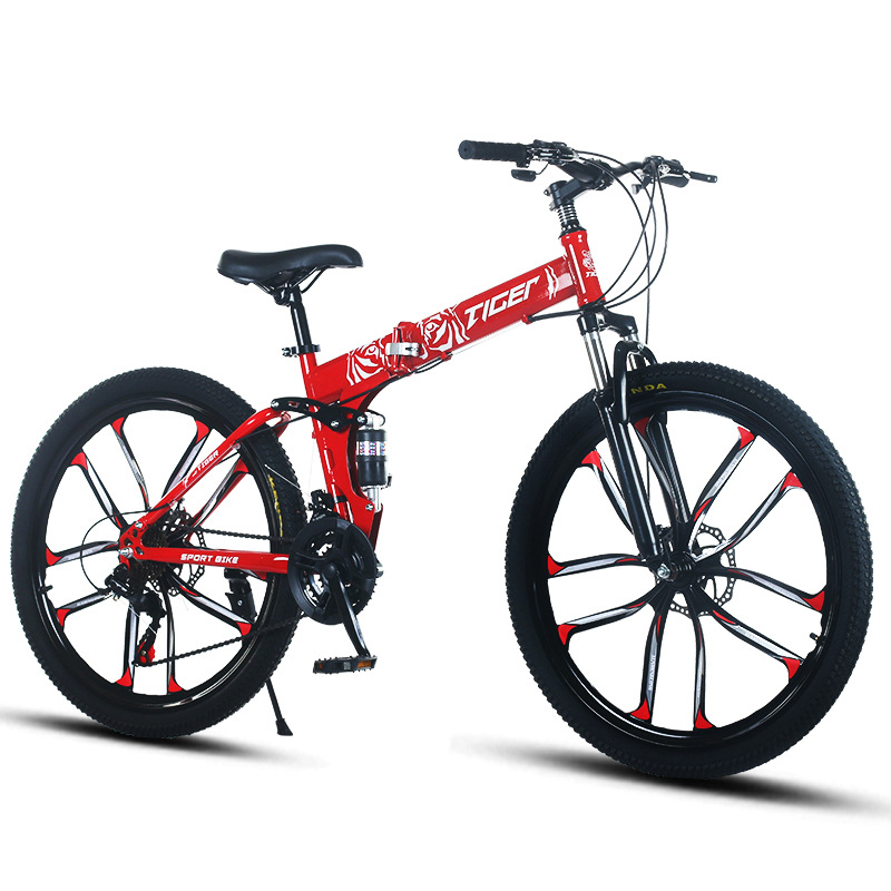 Bicicleta de Montaña de 26 Pulgadas con Amortiguación, Bicicleta de Montaña de 21 Velocidades con Suspensión Trasera, Bicicleta Plegable con Rueda Integrada