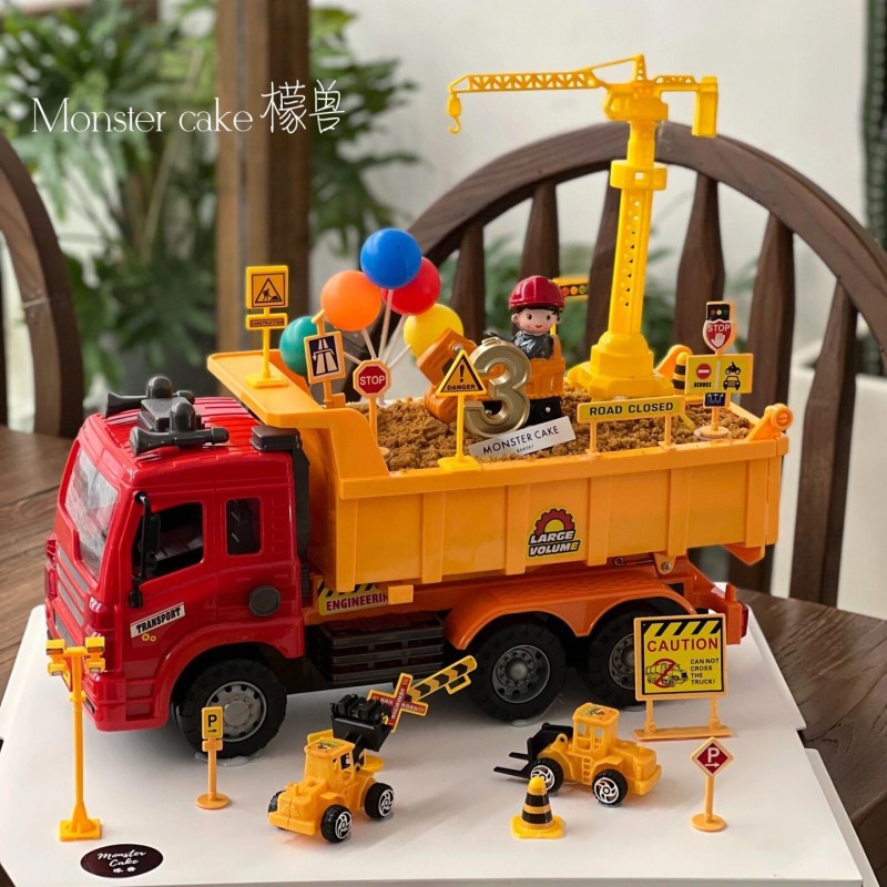 Camión volquete grande, decoración de pasteles, excavadora, camión de ingeniería, grúa torre, postre de cumpleaños para niños, accesorios de mesa