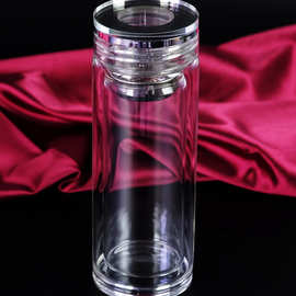 双层带盖玻璃杯便携小透明男女士杯子加厚耐热大容量泡茶水杯