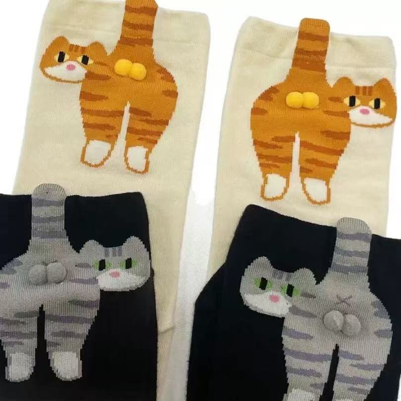 现货原创卡通猫猫袜子女中筒袜ins潮春秋棉袜可爱饰品动物夏季长|undefined