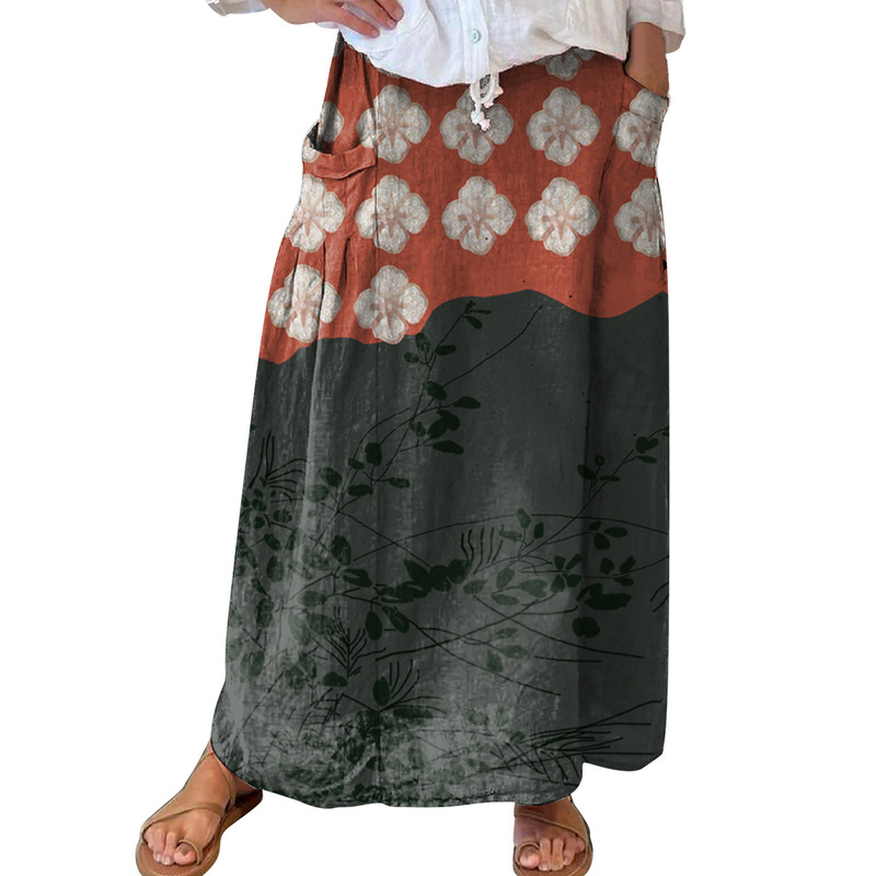Independent Brand Casual Retro Floral Vacation Dress, Elegant Commuter Floral Skirt, Spring and Summer Casual Long Dress Independent Brand Casual Retro Floral Vacation Dress, Elegant Commuter Floral Skirt, Spring and Summer Casual Long Dress