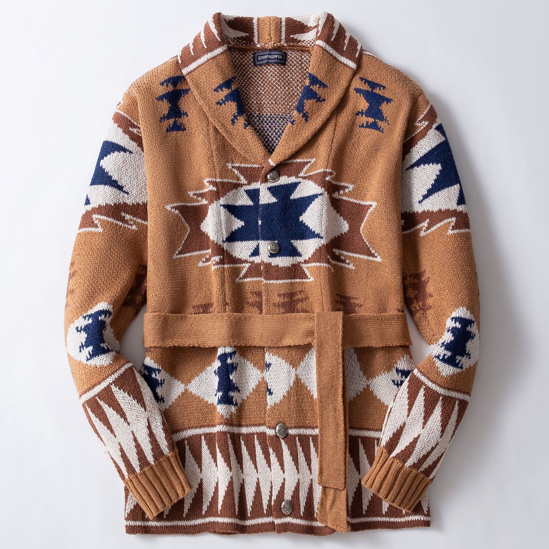 Maglione jacquard da uomo per l'industria pesante Autunno/Inverno cardigan ispessito Cappotto in maglieria con lacci SY0001_voghion.com