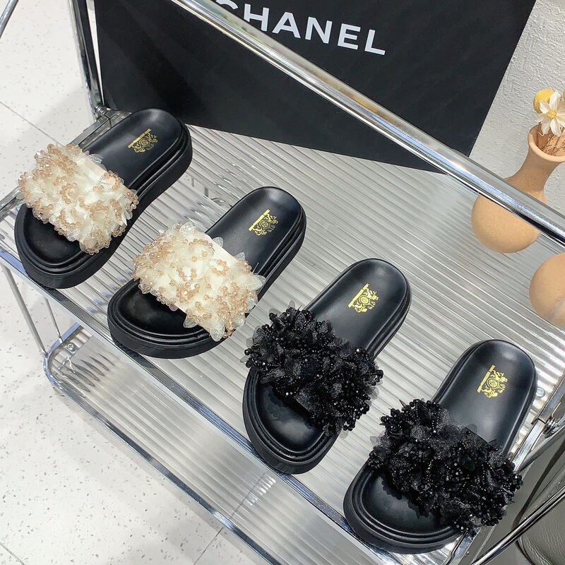 Summer Niche Heavy Industry Gorgeous Complex French Thick Bottom Round Head Women's Slippers All-match