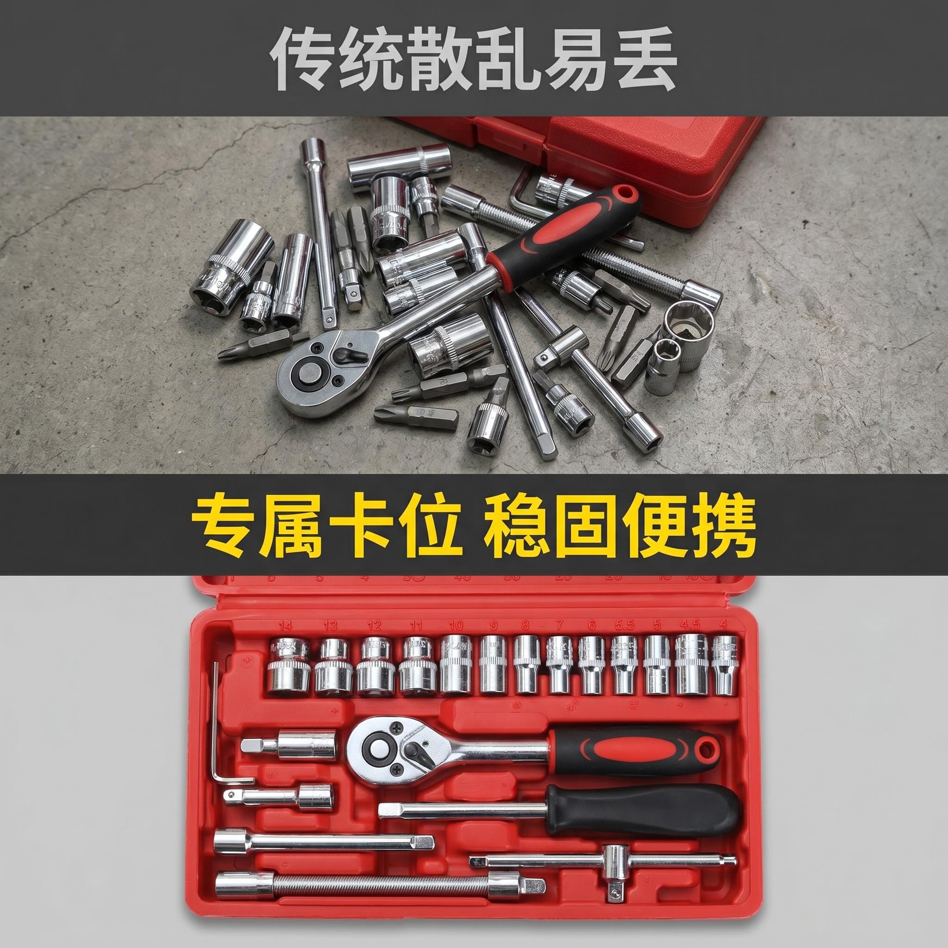 46-Piece Socket Wrench Tool Set, Auto Repair Wrench Set, 1/4 Ratchet Set, Household Hardware Repair Auto Repair Tools