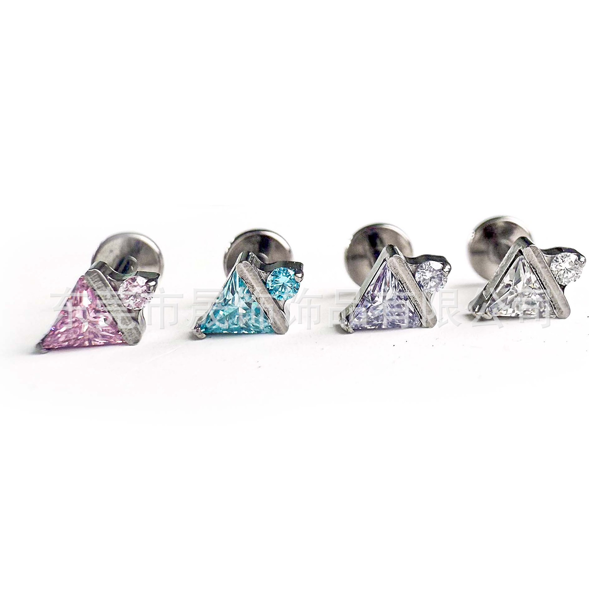 F136 Titanium 三角 包 Cubic Zirconia Ear Stud 冰激凌 Helix Cartilage Stud G23 Implant Grade Titanium 人体 Piercing Jewelry Accessories