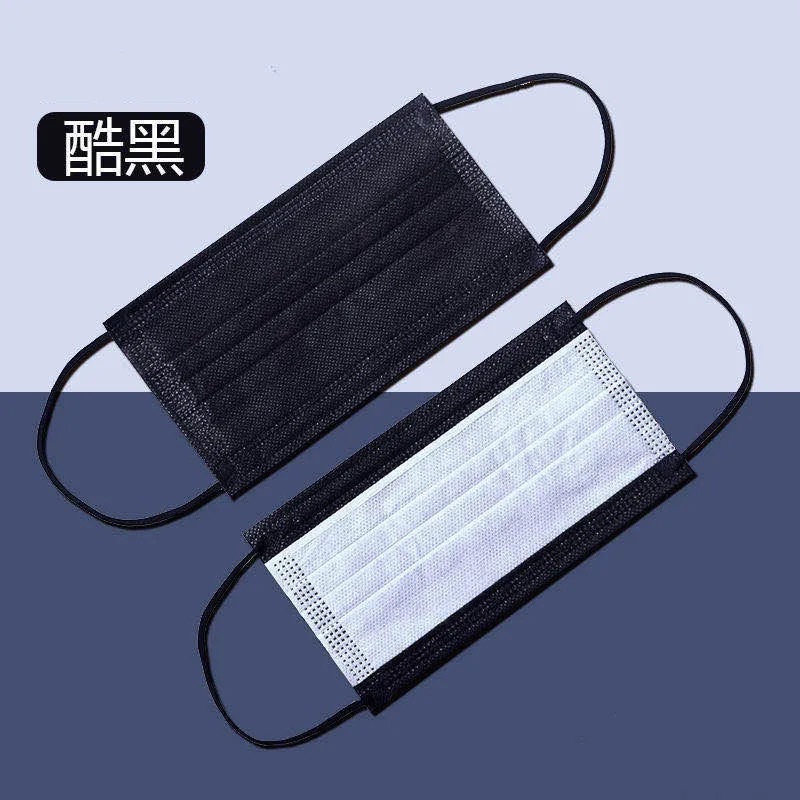 一次性口罩黑色3层成人防护防尘透气加厚黑白外黑内白
