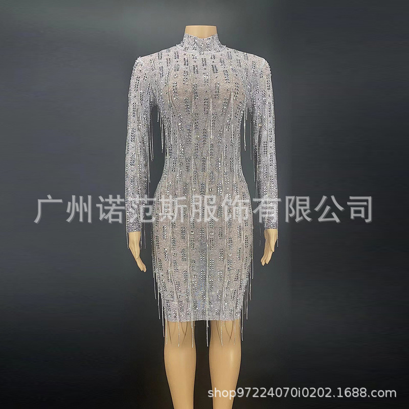 Women's 2024 Crystal Tassel Elegant Formal Prom Dress Ceremony Tassel Diamond Party Evening Dress Crystal