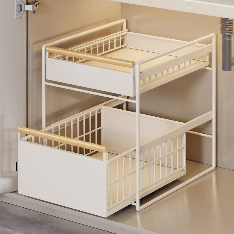 Storage Rack under the Bathroom Cabinet, Pull-Out Storage Basket under the Sink, Layered Shelves Inside the Cabinet Storage Rack under the Bathroom Cabinet, Pull-Out Storage Basket under the Sink, Layered Shelves Inside the Cabinet