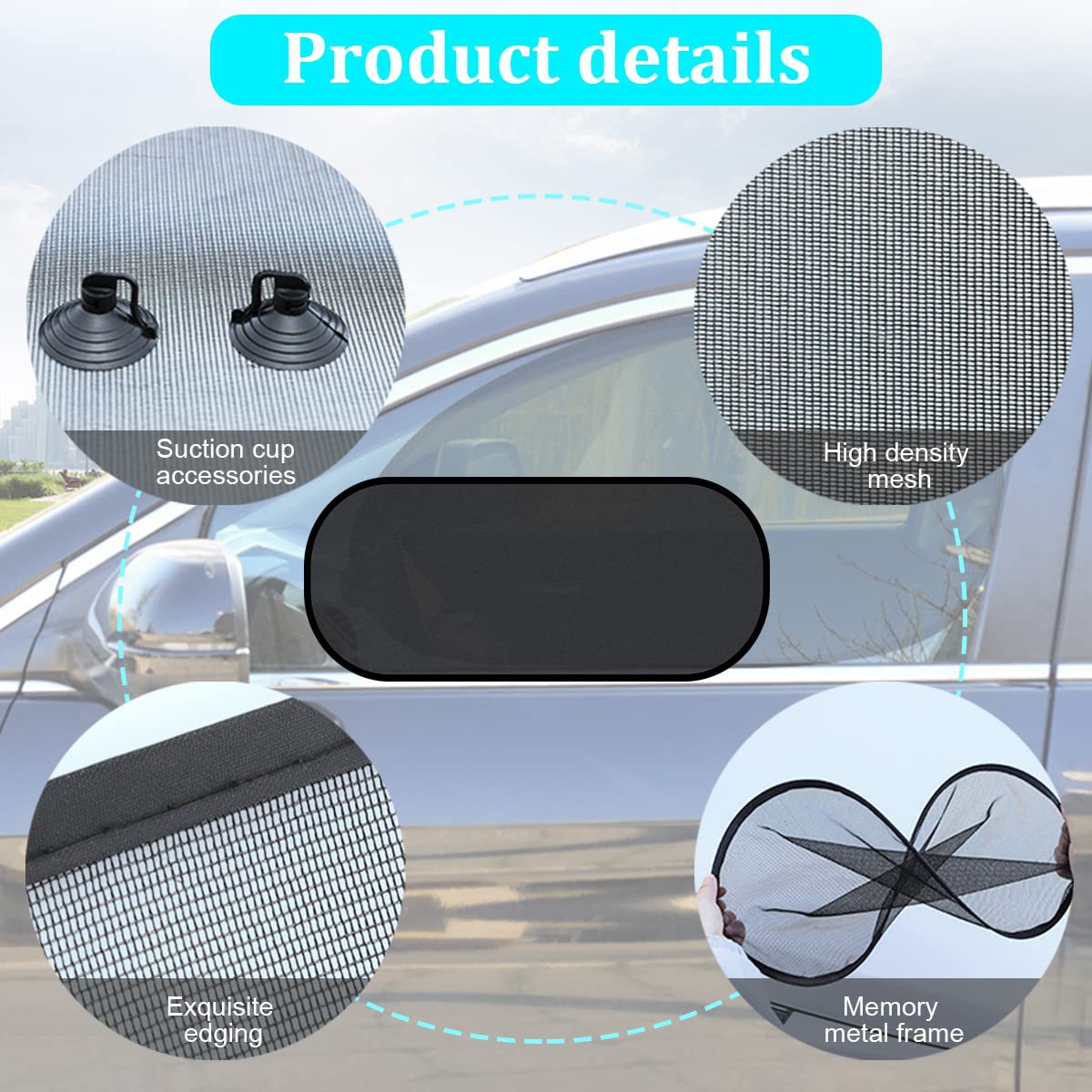 Mesh Rear Car Sunshade Summer Sun Protection 100*50cm Insulated Keychain Black Suction Cup Car Sunshade