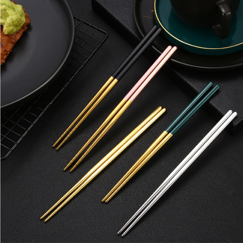 304 stainless steel chopsticks 21CM household Portuguese ins hotel non-slip heat insulated gold-plated square gift tableware