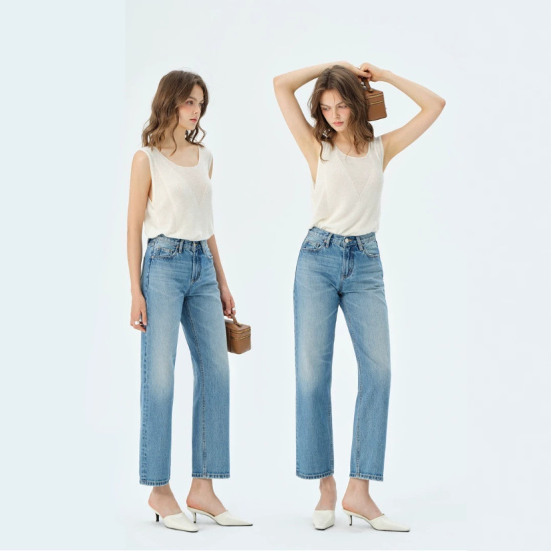 2026 Summer New American-Style Women's Jeans, Simple yet Not Monotonous, Seline&Shilin Nine-Point Straight-Leg Jeans