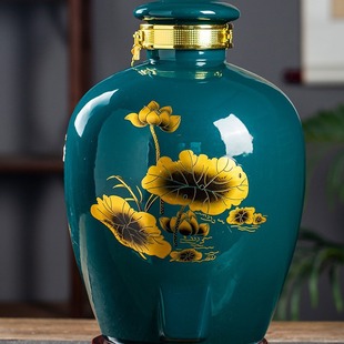 Ceramic Wine Jar 10/20/30/ 25kg Dark Green, Black, Gold and Black Lotus Household Sealed Wine Jar Wine Jar Zhixiang Di Peng