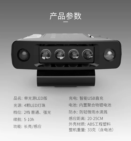 K161 induction hat clip light 4LED power display