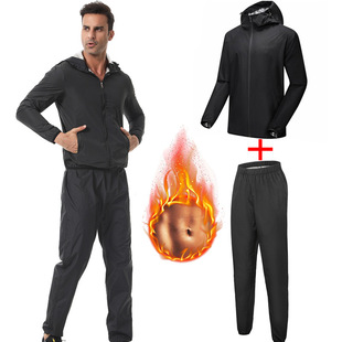 Cross-Border Men's Sports Sweat Suit Suit Heating and Sweating Windproof Quick-Drying Fitness Suit Running Outdoor Hooded Jacket
