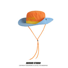 日系拼色字母刺绣登山帽夏季男女户外速干徒步遮阳帽防晒渔夫帽潮