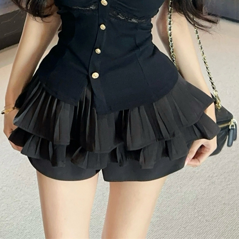 辣妹套装女夏抹胸背心蕾丝拼接短款上衣高腰半身蓬蓬蛋糕裙两件套|undefined