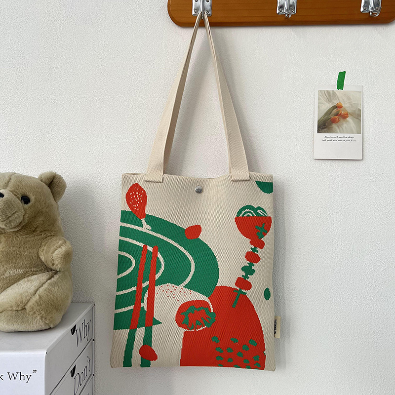 Bolsa de mano de punto de diseño simple flor frutas color contrastante bolso de mano de viaje fuera de gran capacidad bolso de hombro