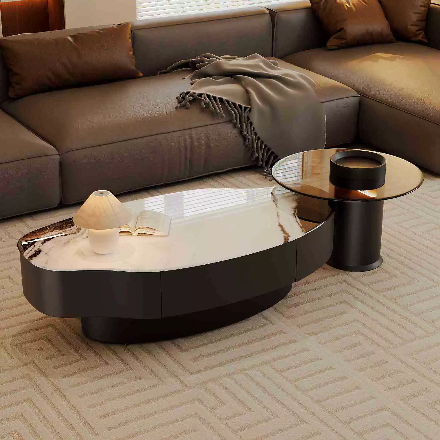 Современный минималистичный большой и маленький квартира высокого уровня эллиптический чайный стол из стекла манго чайный столик легкий и экстравагантный нерегулярный журнальный столик