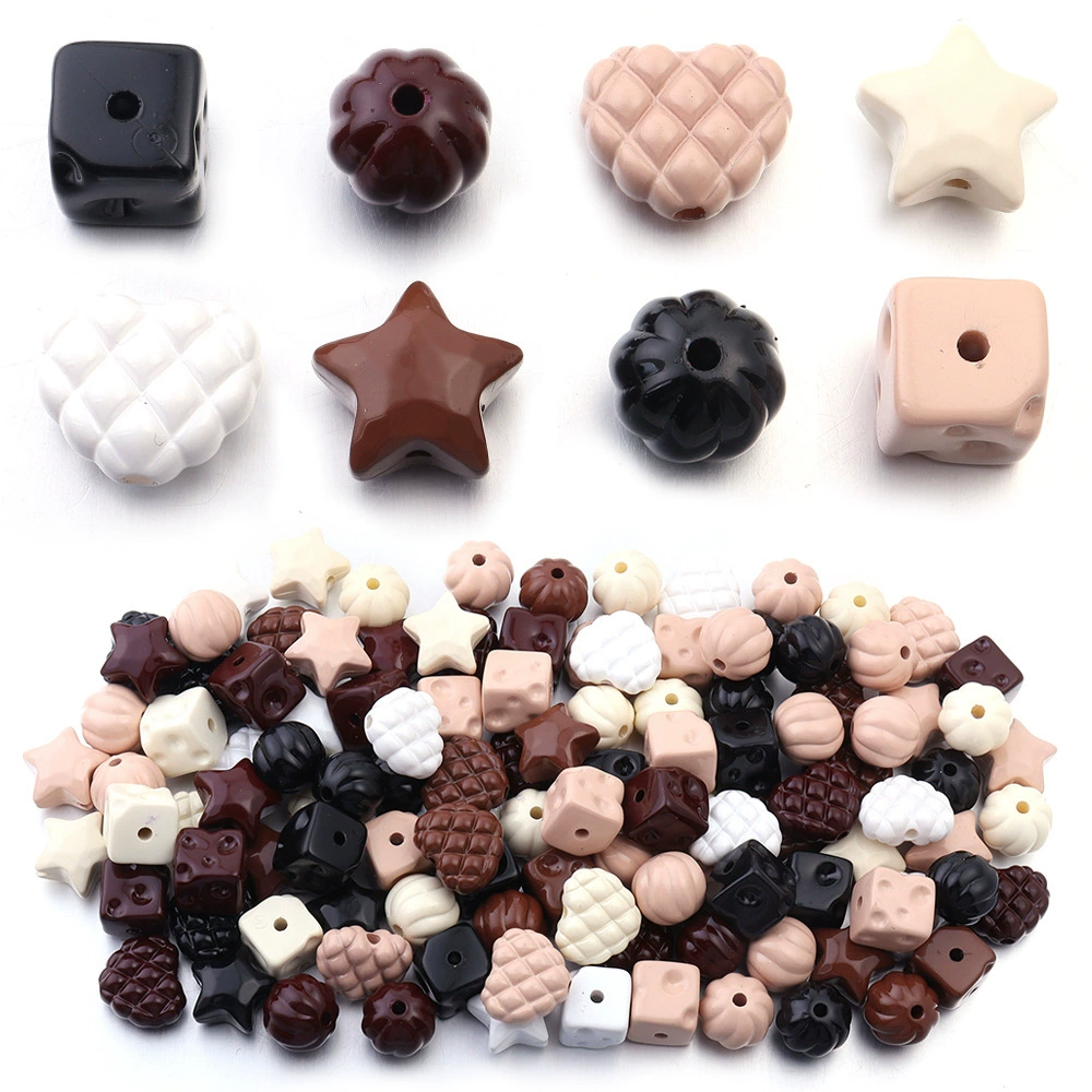 Acrylic Beads (Maillard) — Painted Mixed Shapes, DIY Loose String Beads, Assorted Colors
