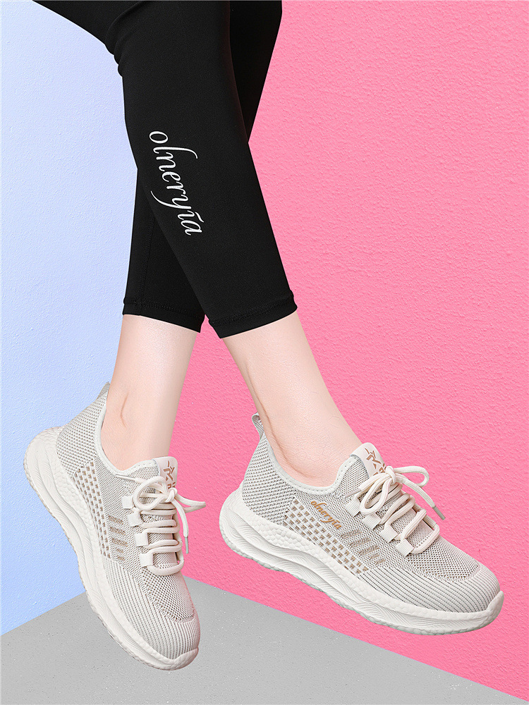 Giày sneaker nữ dệt kim lưới thoáng khí đế mềm đi bộ chạy bộ du lịch — 6045 Màu be, 6045 Da đen chi tiết 15