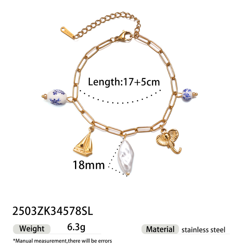 Tena nueva serie océano creativo collar de acero inoxidable pulsera patrón de cerámica árbol de coco perla joyería de concha