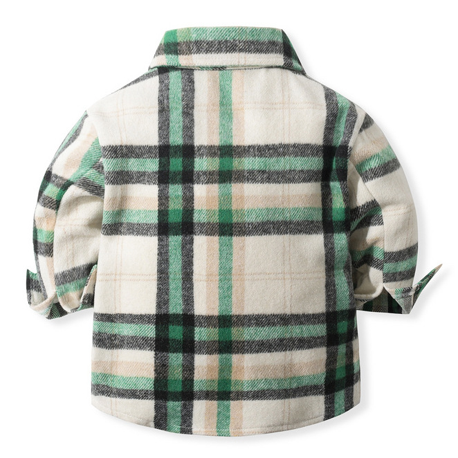 Abrigo cepillado para niños Otoño e Invierno Nuevo estilo europeo y americano para niños de manga larga a cuadros Suede camisa de un solo pecho