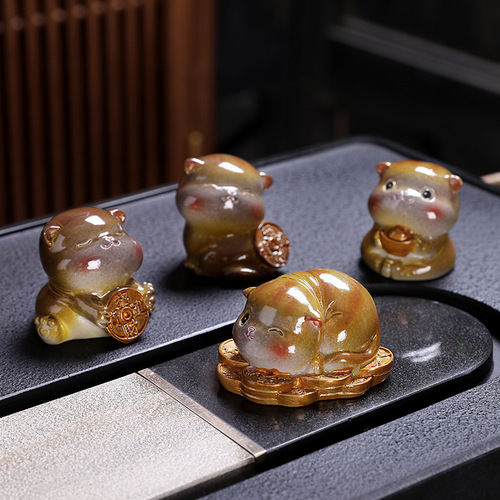 Money cat resin color-changing teacup pet cute little kitten tea table tea toy decoration ornament Gongfu tea set tea ceremony accessories