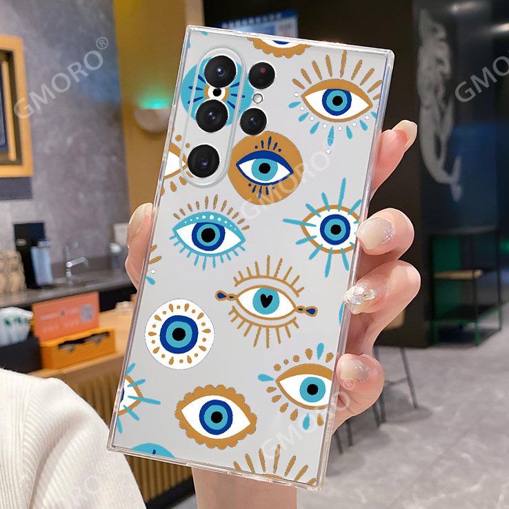 TEMU爆款蓝色眼睛透明手机壳GalaxyS23FE创意保护套S24ultra软壳