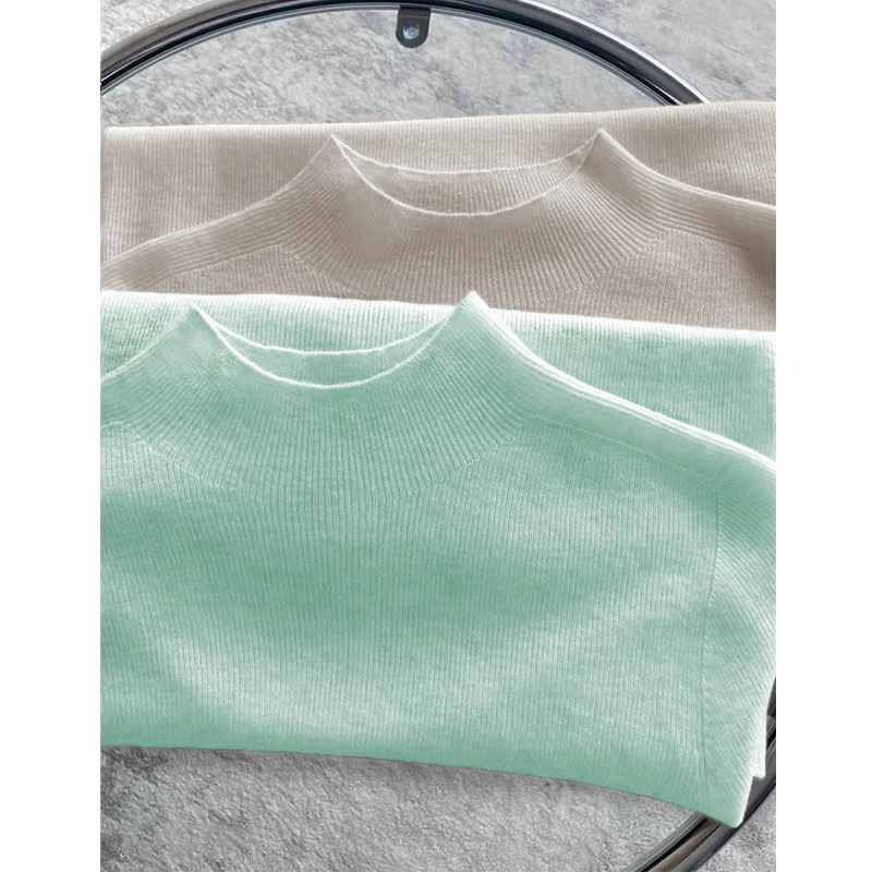 European Gentle Style Soft Waxy Knitwear for Women Half Turtleneck Wool Bottoming Shirt Western Style Mint Green Inner Mid-Collar Knitwear