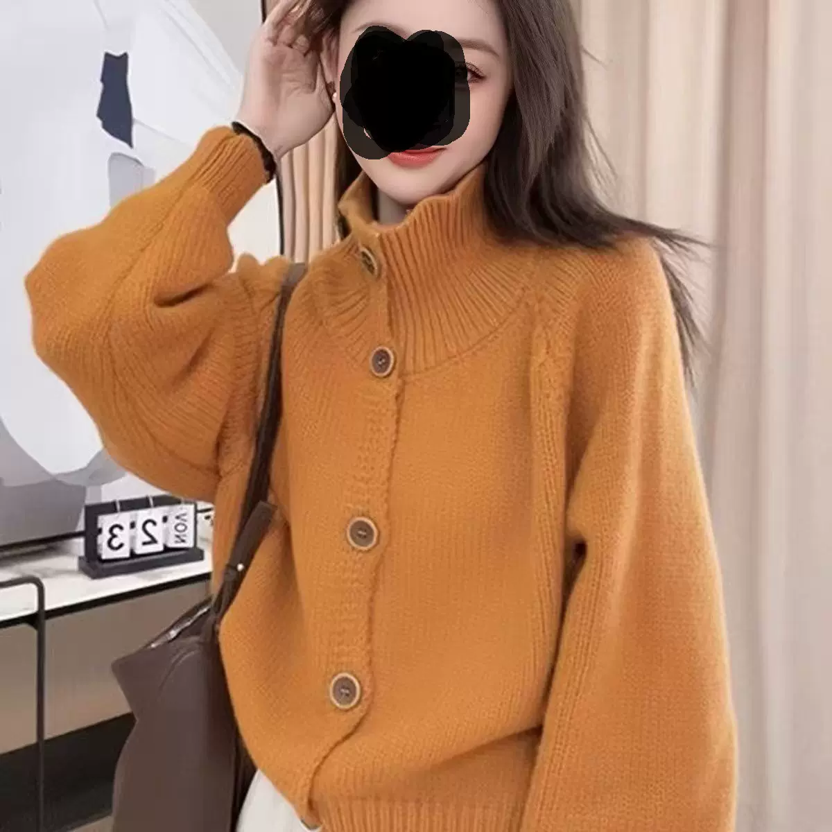 软糯毛衣开衫女秋冬慵懒宽松外穿超好看减龄洋气高领针织衫