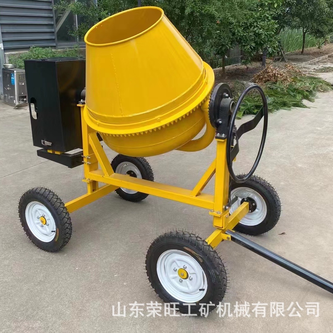 Mezcladora totalmente automática para obras de construcción de hormigón, tanque de almacenamiento de tambor de empuje manual, mezcladora de mortero diésel pequeña para uso doméstico.