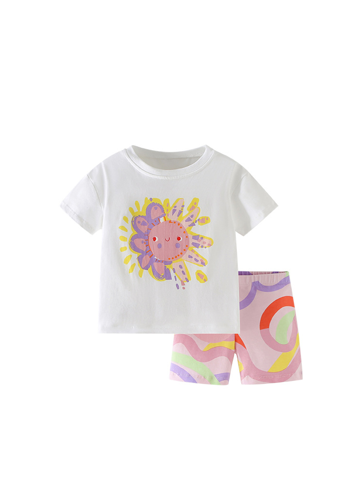 Traje de niña malwee transfronterizo verano nuevo traje de dos piezas casual de manga corta con cuello redondo para niños pequeños y medianos europeos y americanos