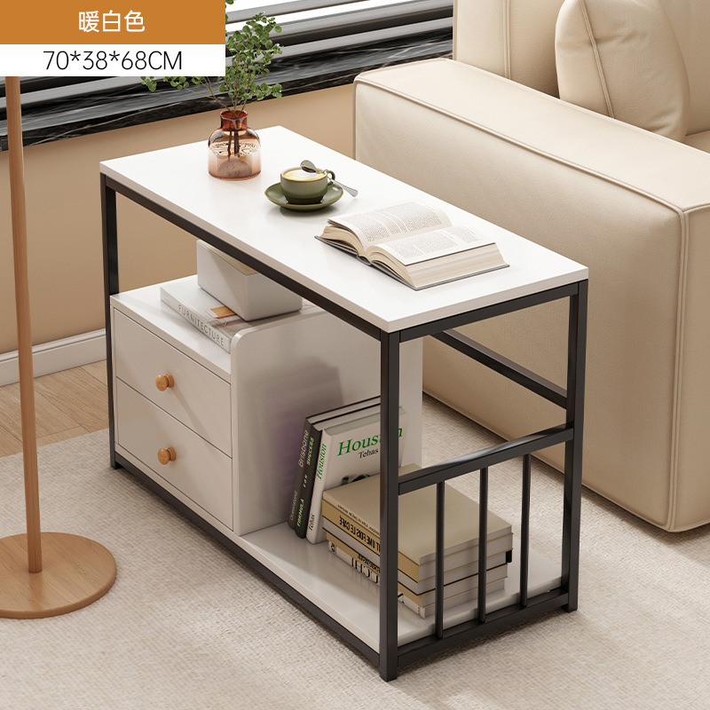 Mesa de té pequeña mesa de estante sofá gabinete lateral móvil mesa de té lateral gabinete estrecho balcón mesa de té ocio