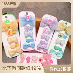 新款兒童可愛小女孩髮飾髮夾可愛蝴蝶結邊夾少女心公主鴨嘴夾套裝