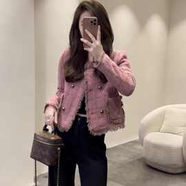 欧货高端小个子粉色短款外套女冬季独特超好看小香风短款外套女潮