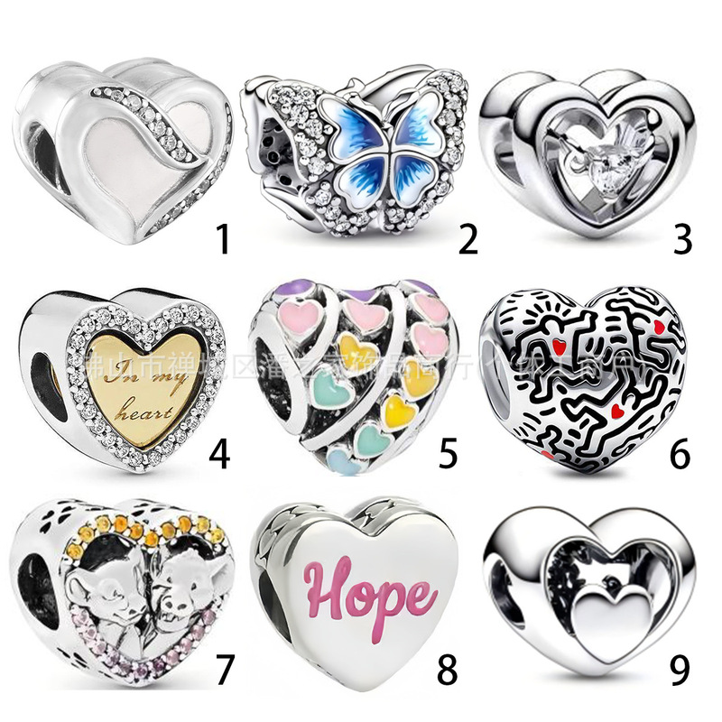 Cross-Border Pandora-Style White Copper Silver-Plated Heart-Shaped English Letter Butterfly Love Beaded DIY Accessories Beads and Decorations Cross-Border Pandora-Style White Copper Silver-Plated Heart-Shaped English Letter Butterfly Love Beaded DIY Accessories Beads and Decorations