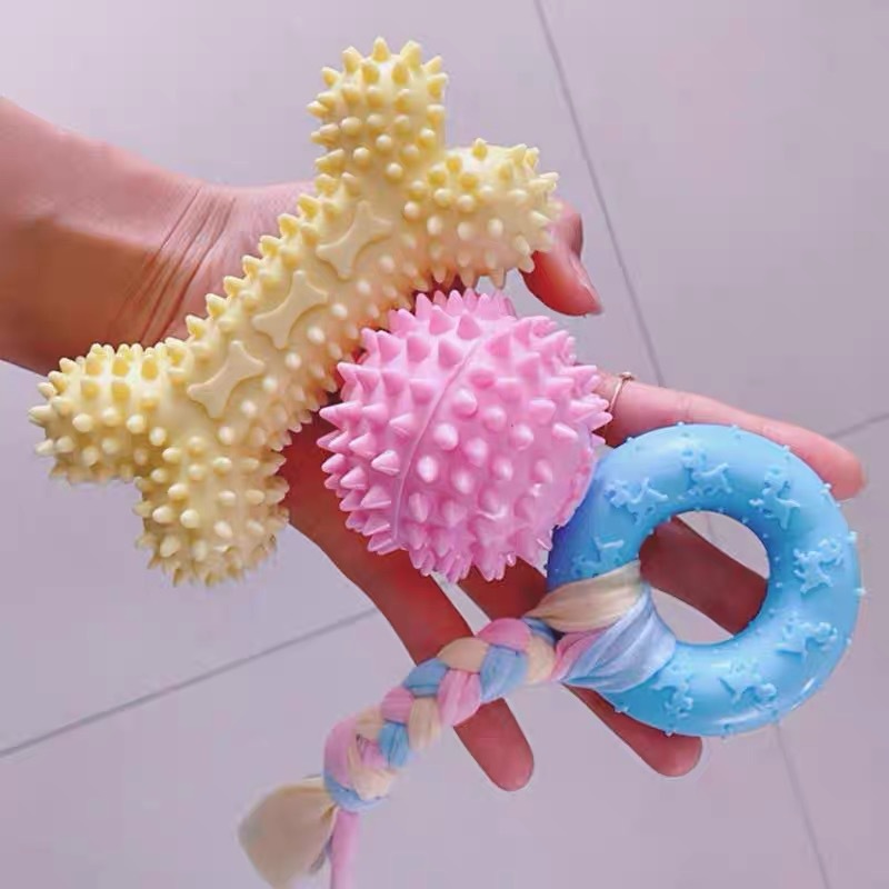 Juguetes para perros TPR macaron bolas de espinada resistentes a la mordida pegamento de dientes Teddy Corky limpiador bolas de espinada para mascotas image 3